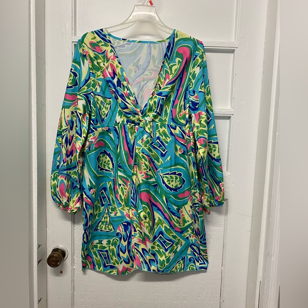 SHEIN Unity Plus Allover Print Lantern Sleeve Twist Front summerDress Size 12 XL